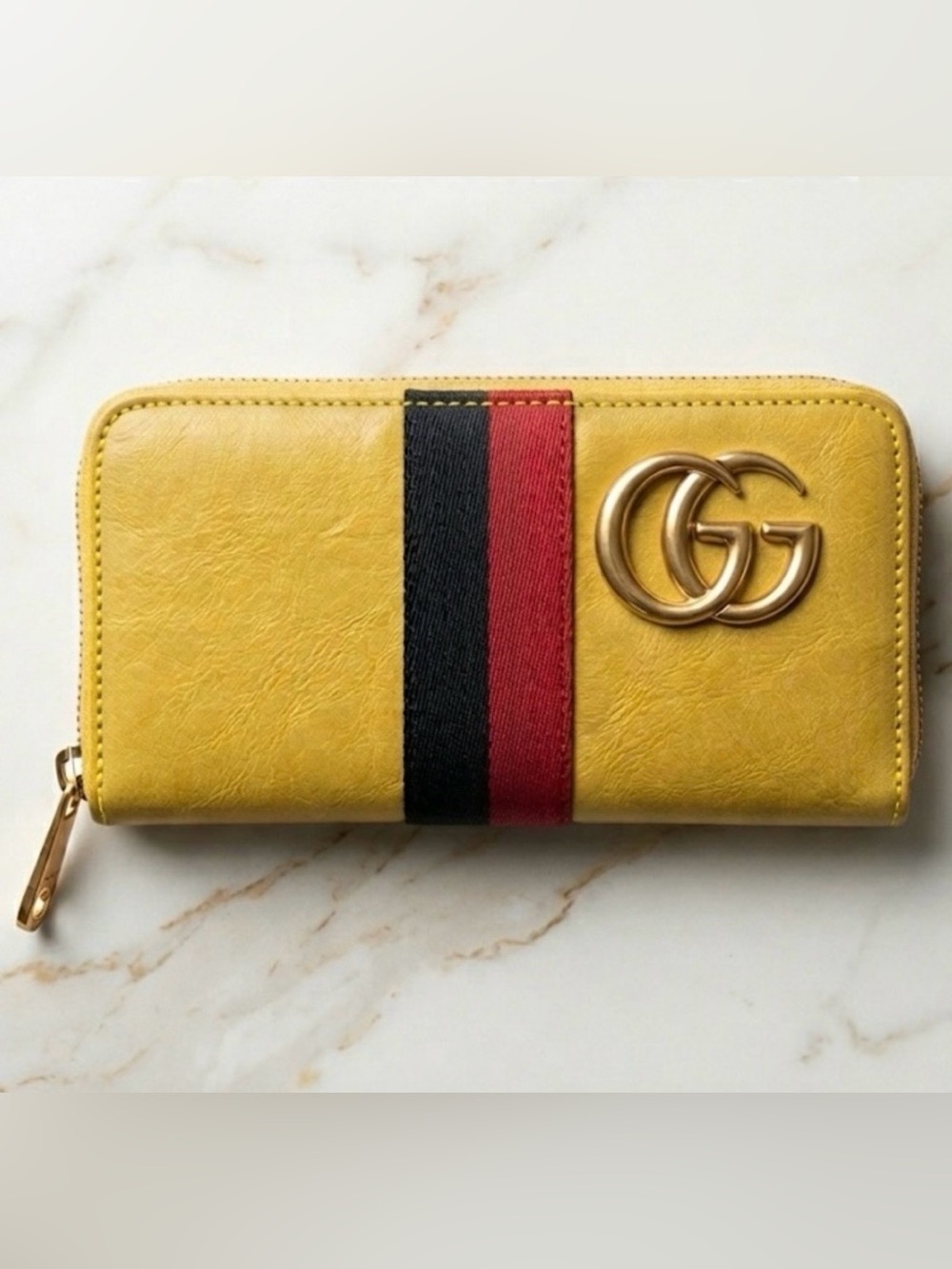 Yellow Zip Wallet w/ dust bag and Gold Logo NWOT